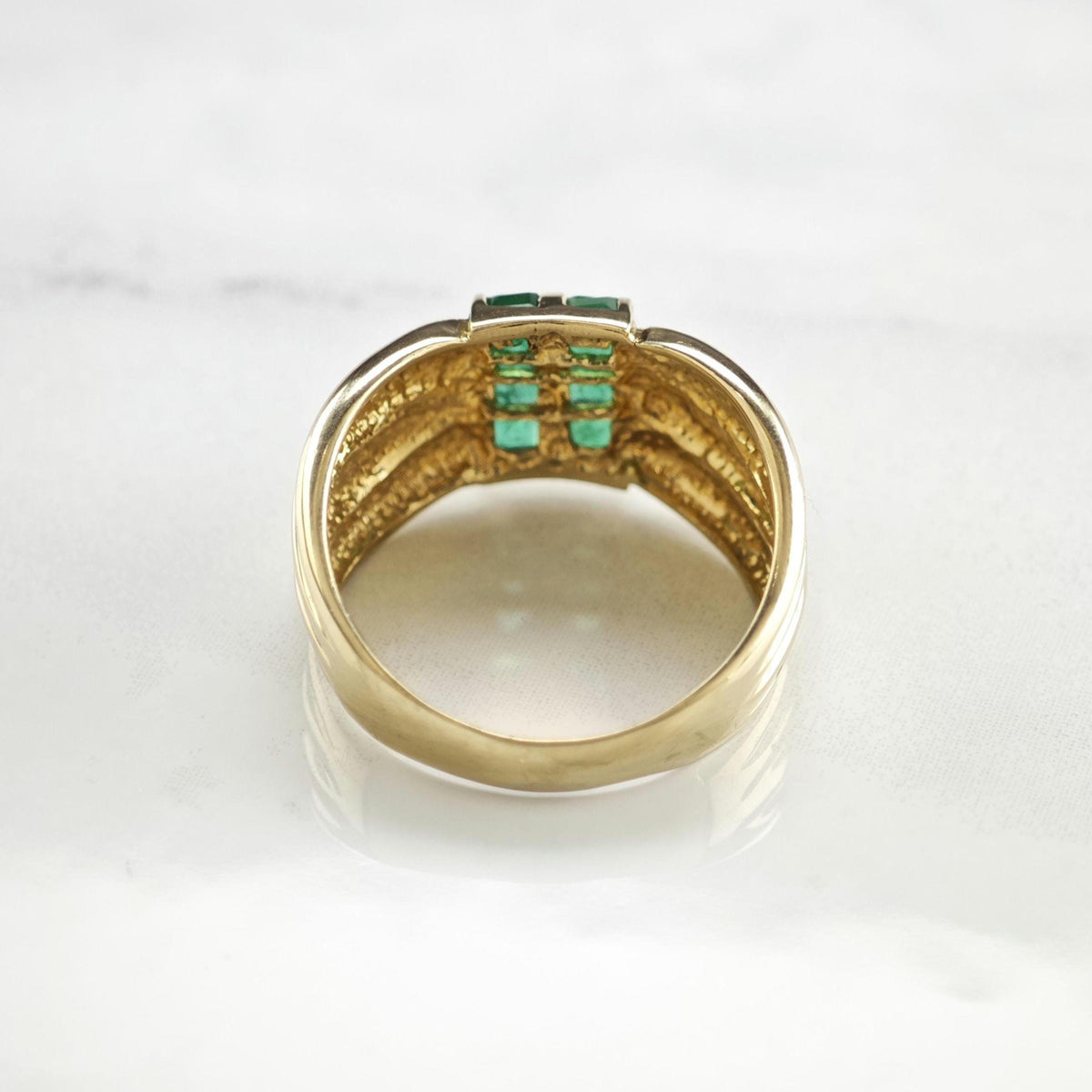 Natural Emerald 14K Gold Woven Band Ring Sz 9 R6787