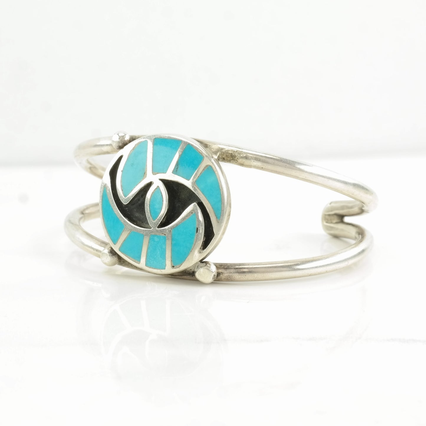 Native American Sterling Silver Cuff Bracelet Blue Turquoise Inlay