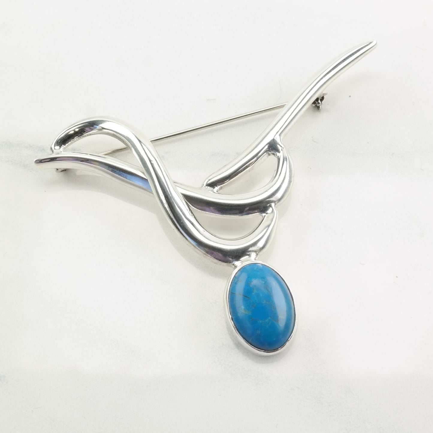 Vintage Mexico Sterling Silver Brooch Dyed Howlite