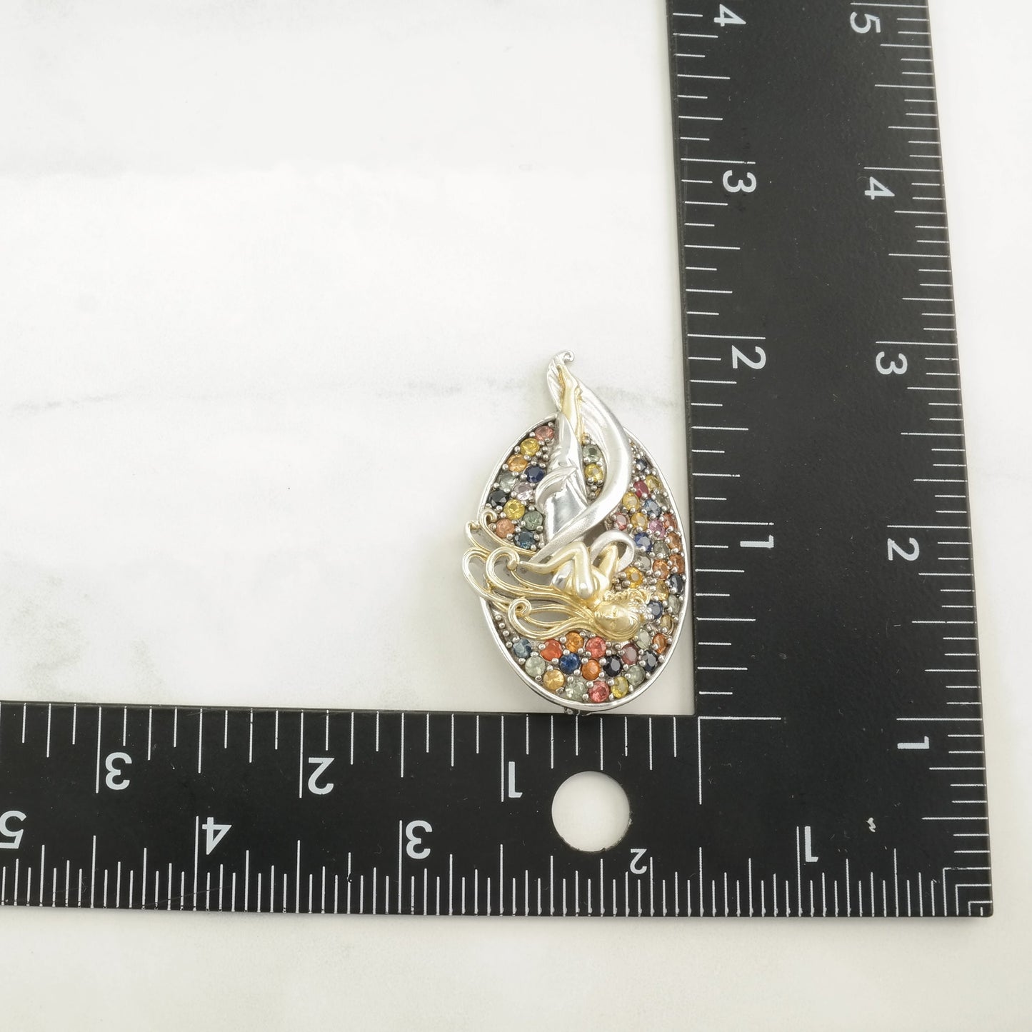 Vintage Sapphire, Goddess Gold Tone Accent Sterling Silver Pendant