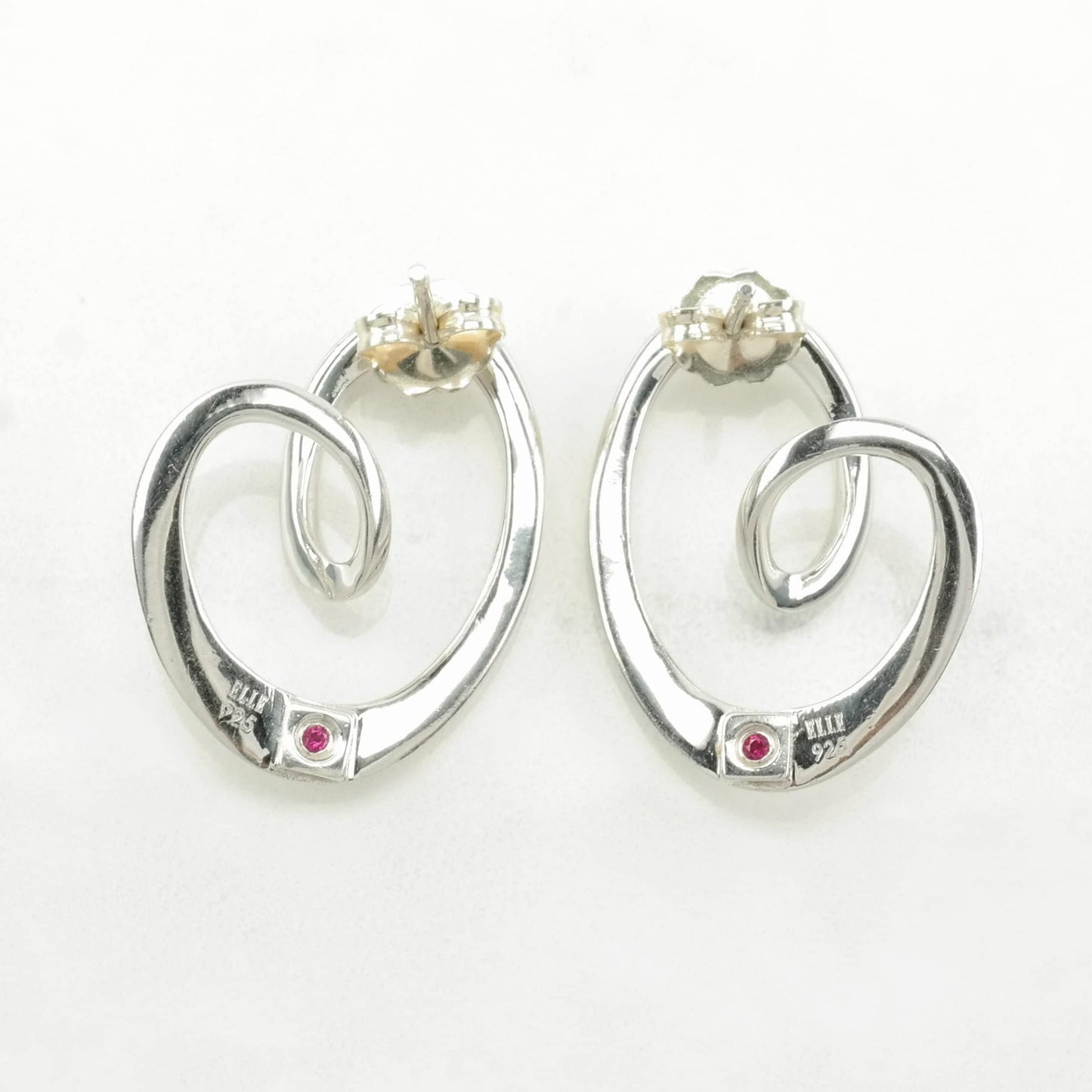 Sterling Silver Abstract Heart Ruby Accent Earrings Stud