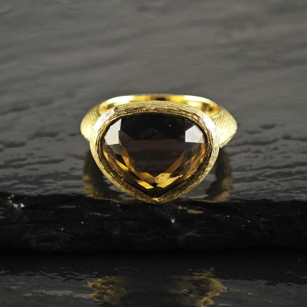 Smoky Quartz Gold-Plated Sterling Silver Ring Sz 5 3/4 R6831