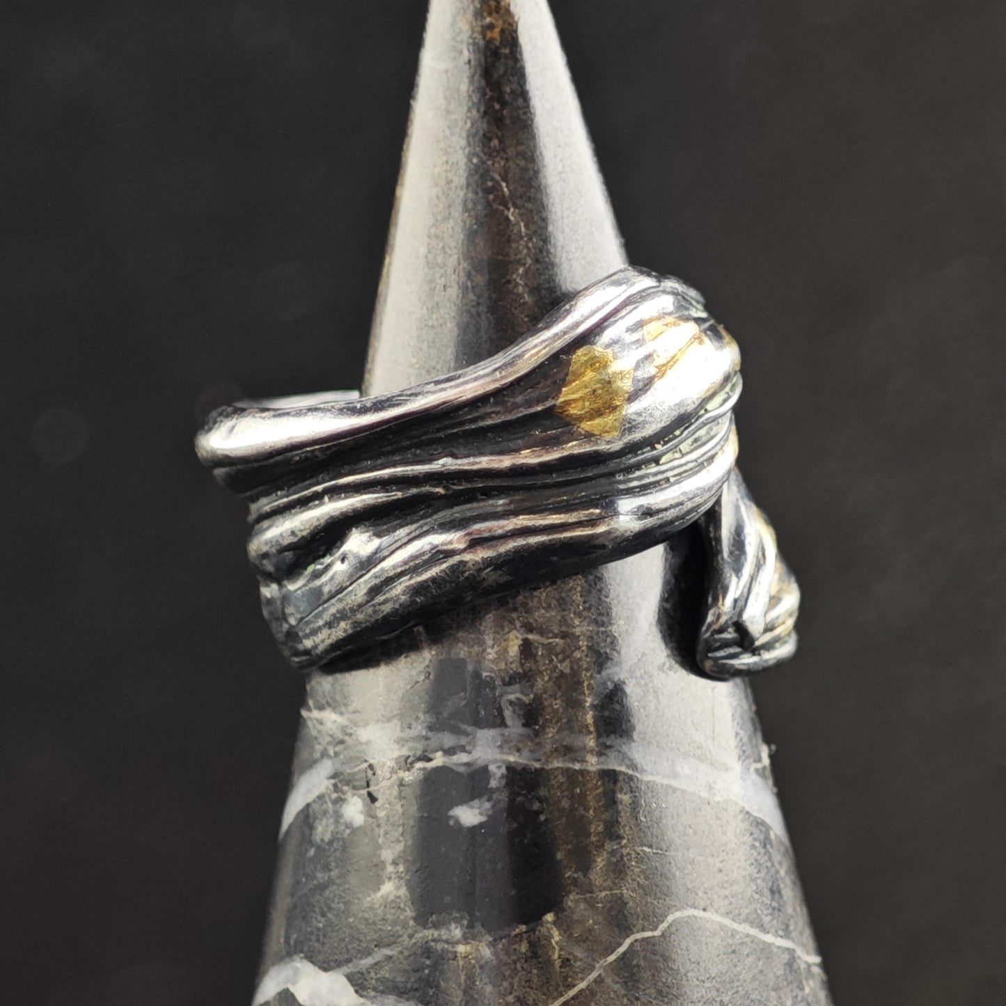 Unique Studio Artist Gold Accent Bypass Sterling silver Ring Sz 6.5 R6558