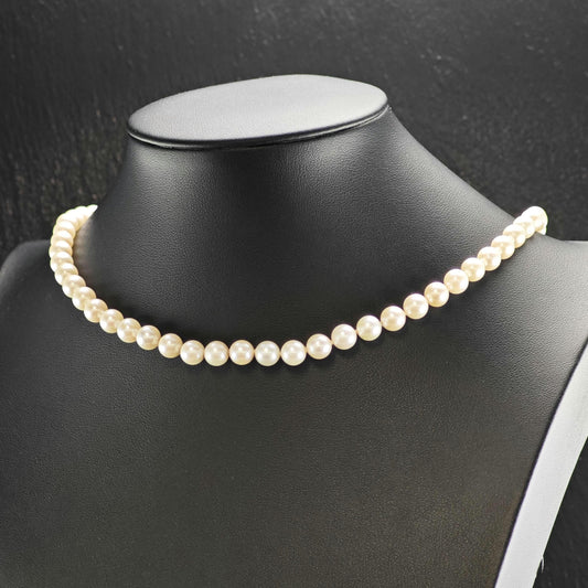 7mm White Pearl 14K Gold Clasp Beaded Necklace N2777