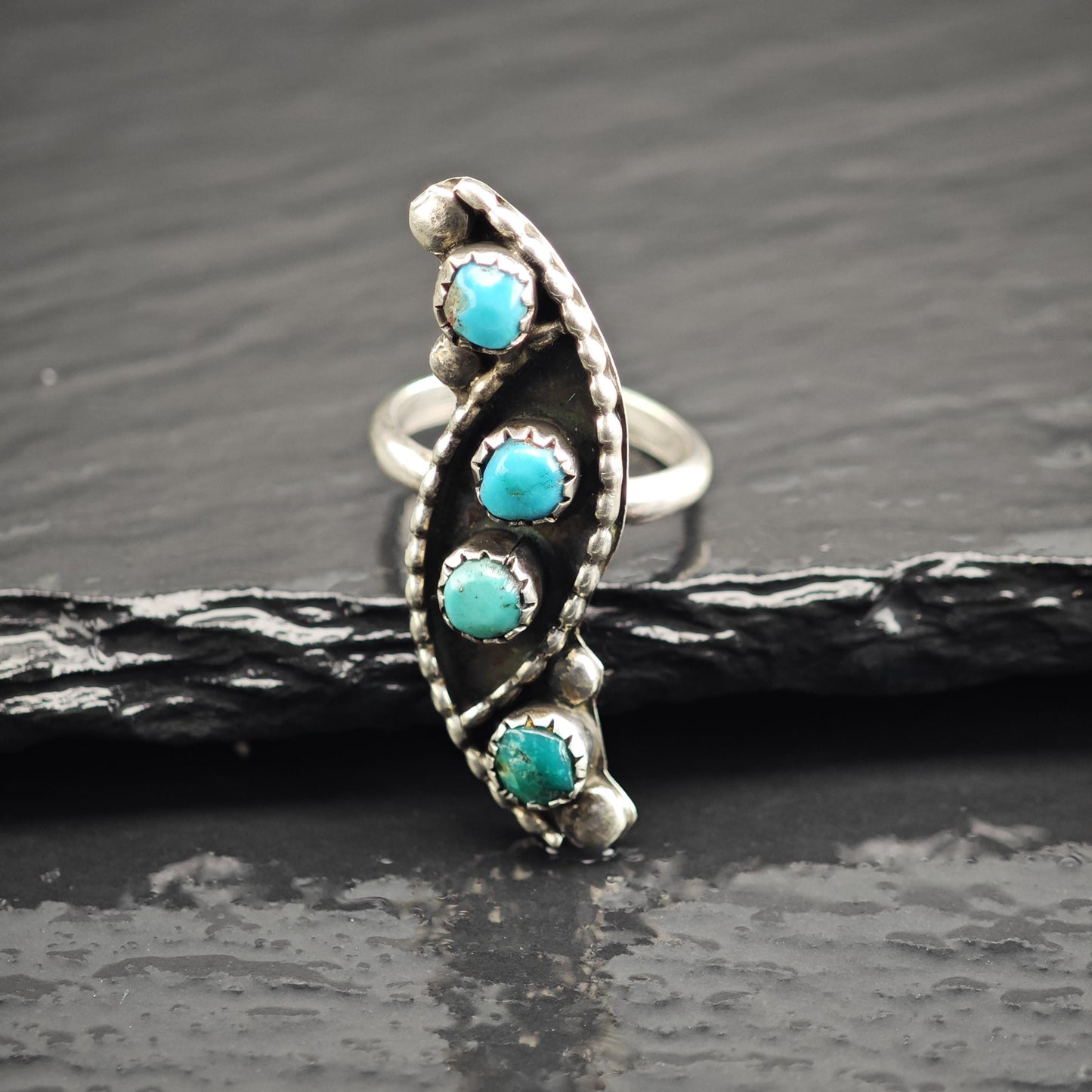 SW Turquoise Multi Stone Sterling Silver Ring Sz 4 1/4 R6643