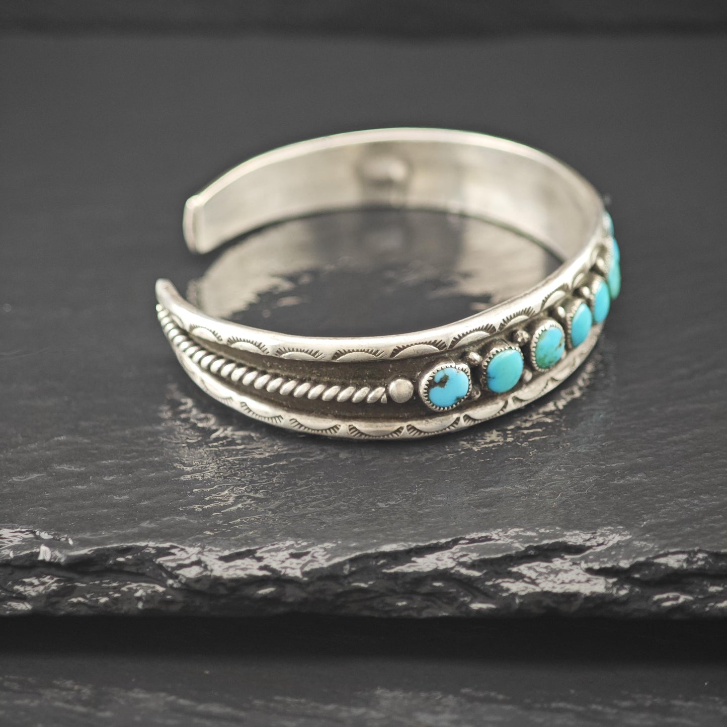 Single Row, Circle Turquoise Native American Cuff Bracelet