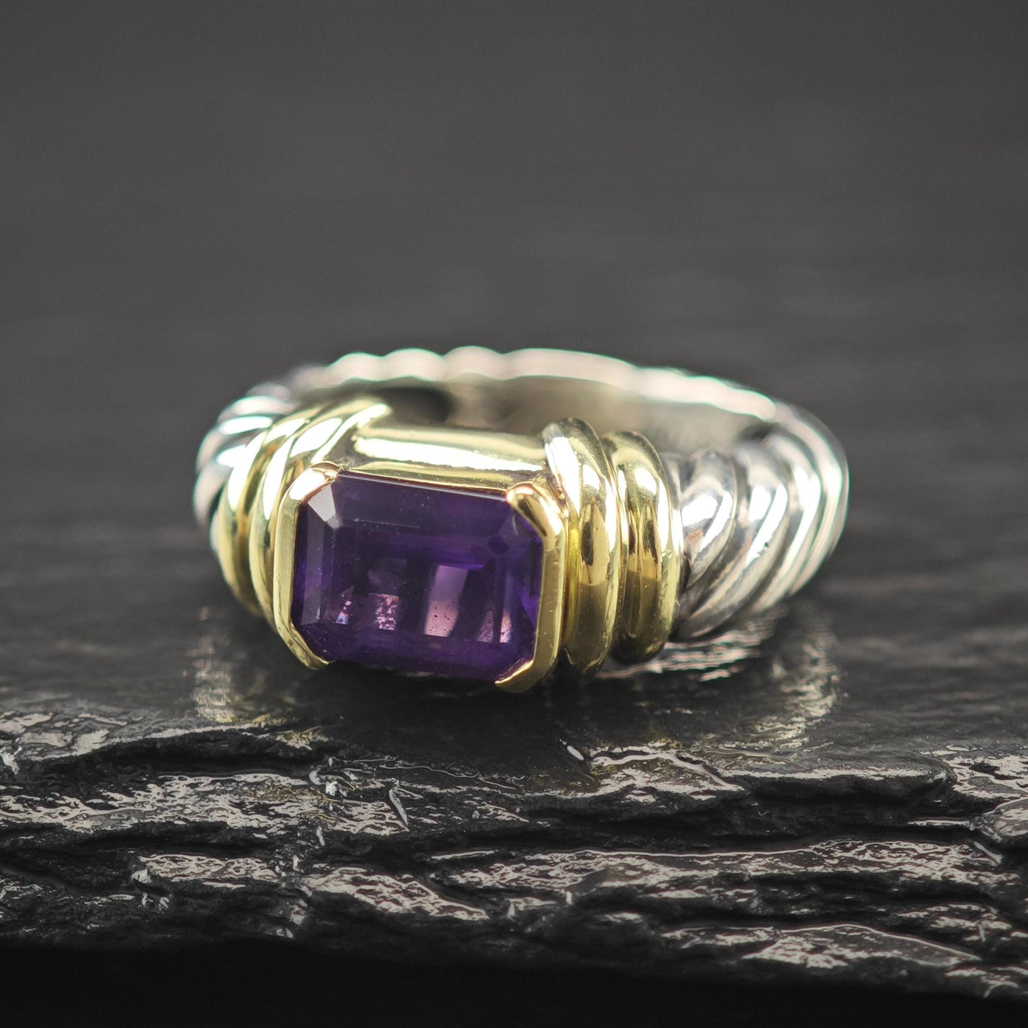 David Yurman Amethyst 14K Gold Accent Ring Sterling Silver