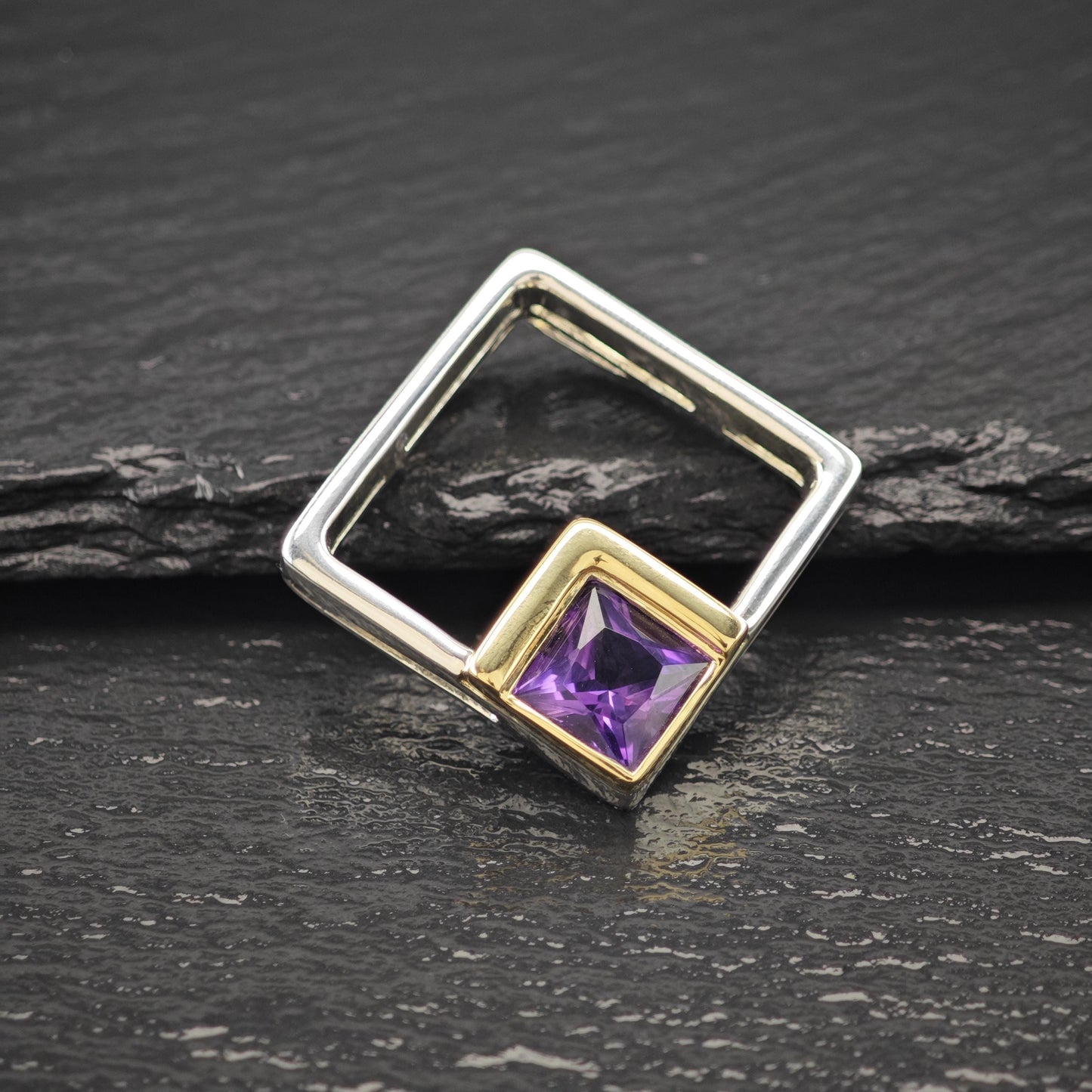 Amethyst 18K Gold Accent Abstract Pendant Sterling Silver P2795