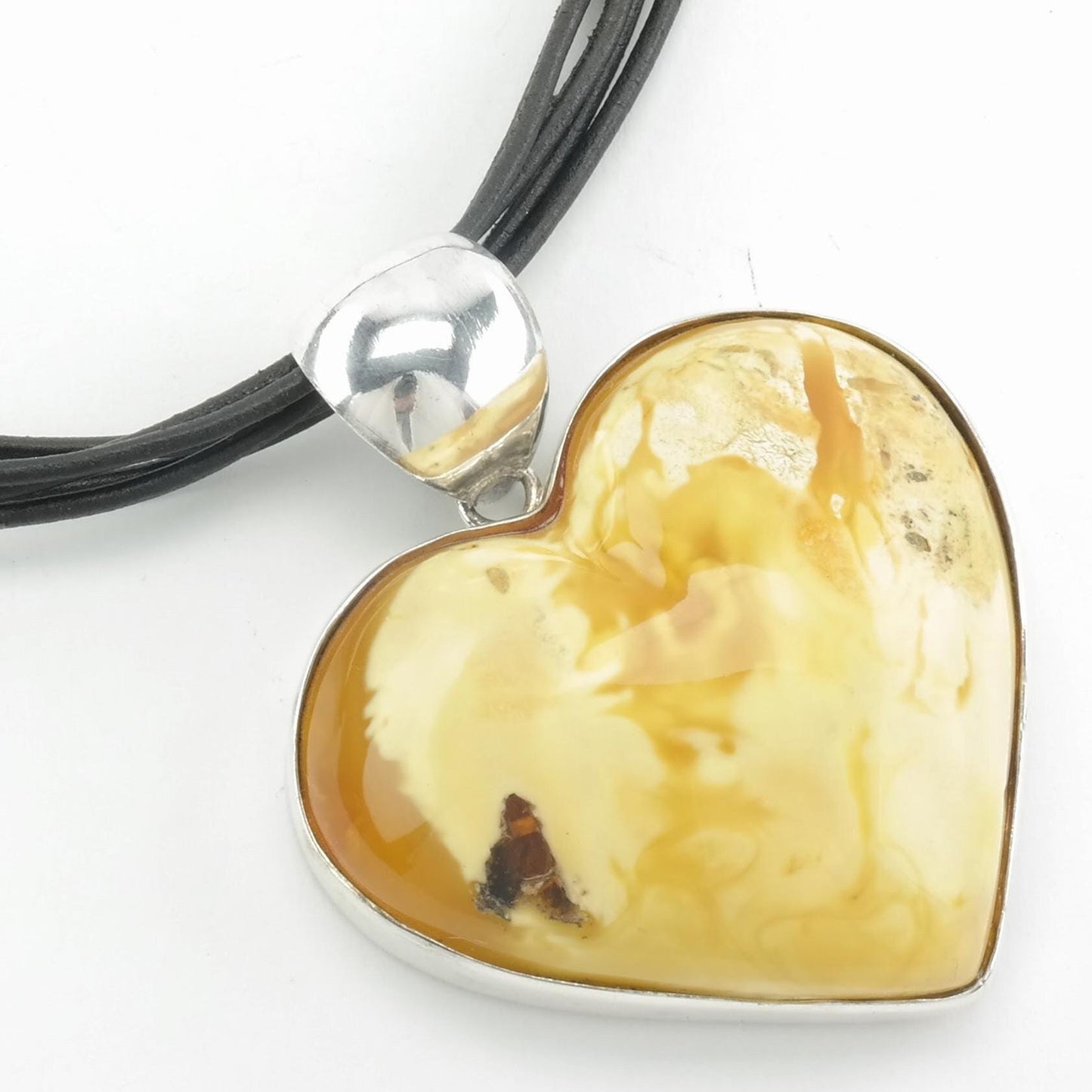 Vintage Sterling Silver Yellow Amber Heart Necklace