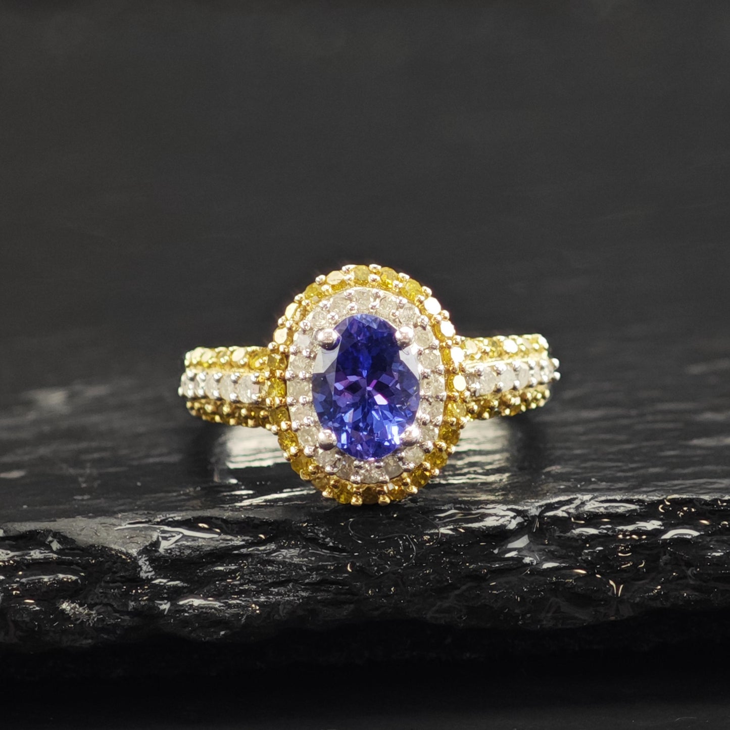 Tanzanite & Diamond Sterling Silver Ring Sz 6 R6599