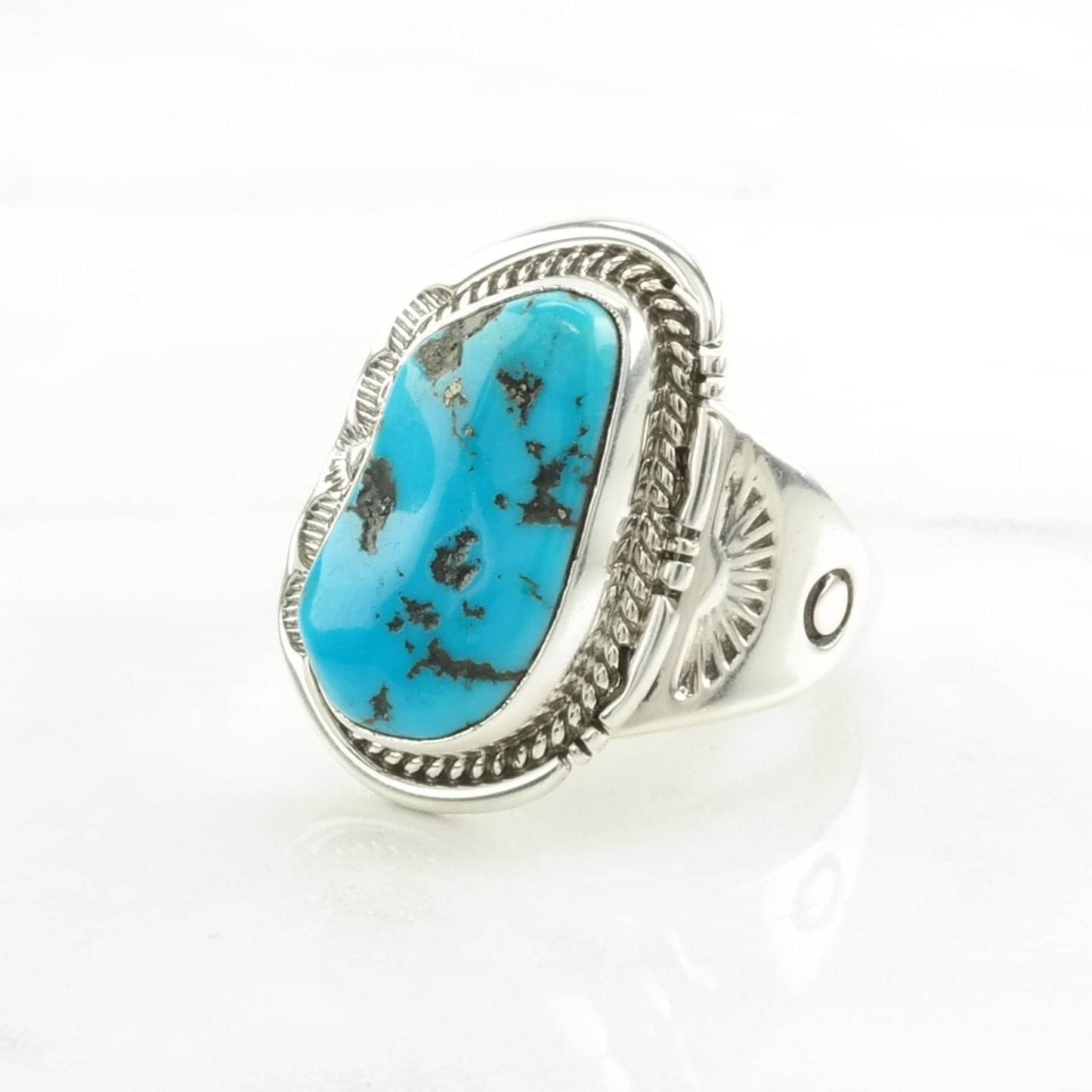 Native American Silver Ring Sleeping Beauty, Turquoise Stamped Sterling Blue Size 12