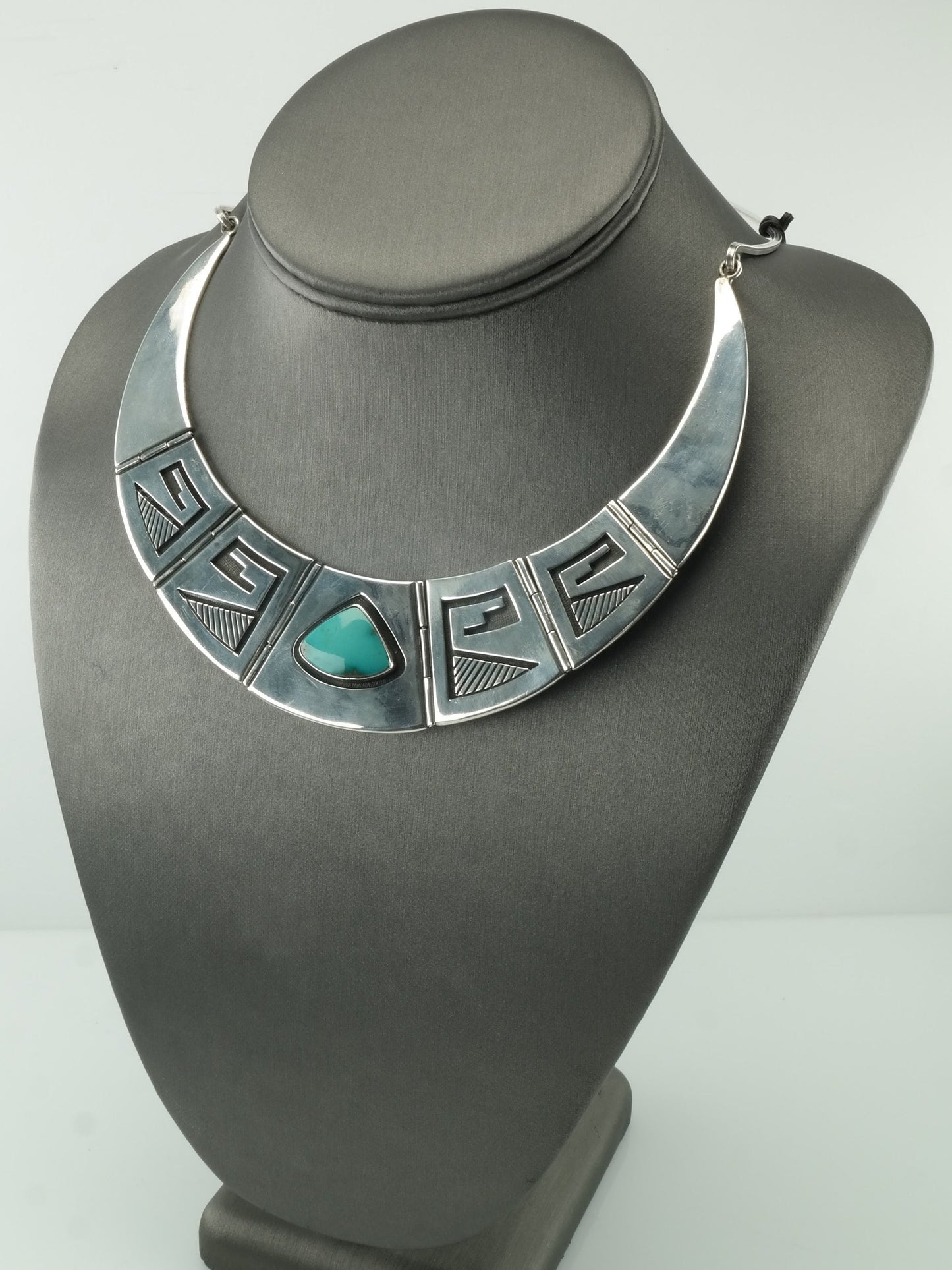 Vintage Native American Sterling Silver Blue Turquoise Overlay Necklace