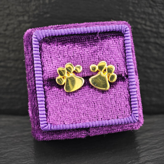 14K Gold Plated Kitty Paw Stud Earrings Sterling Silver