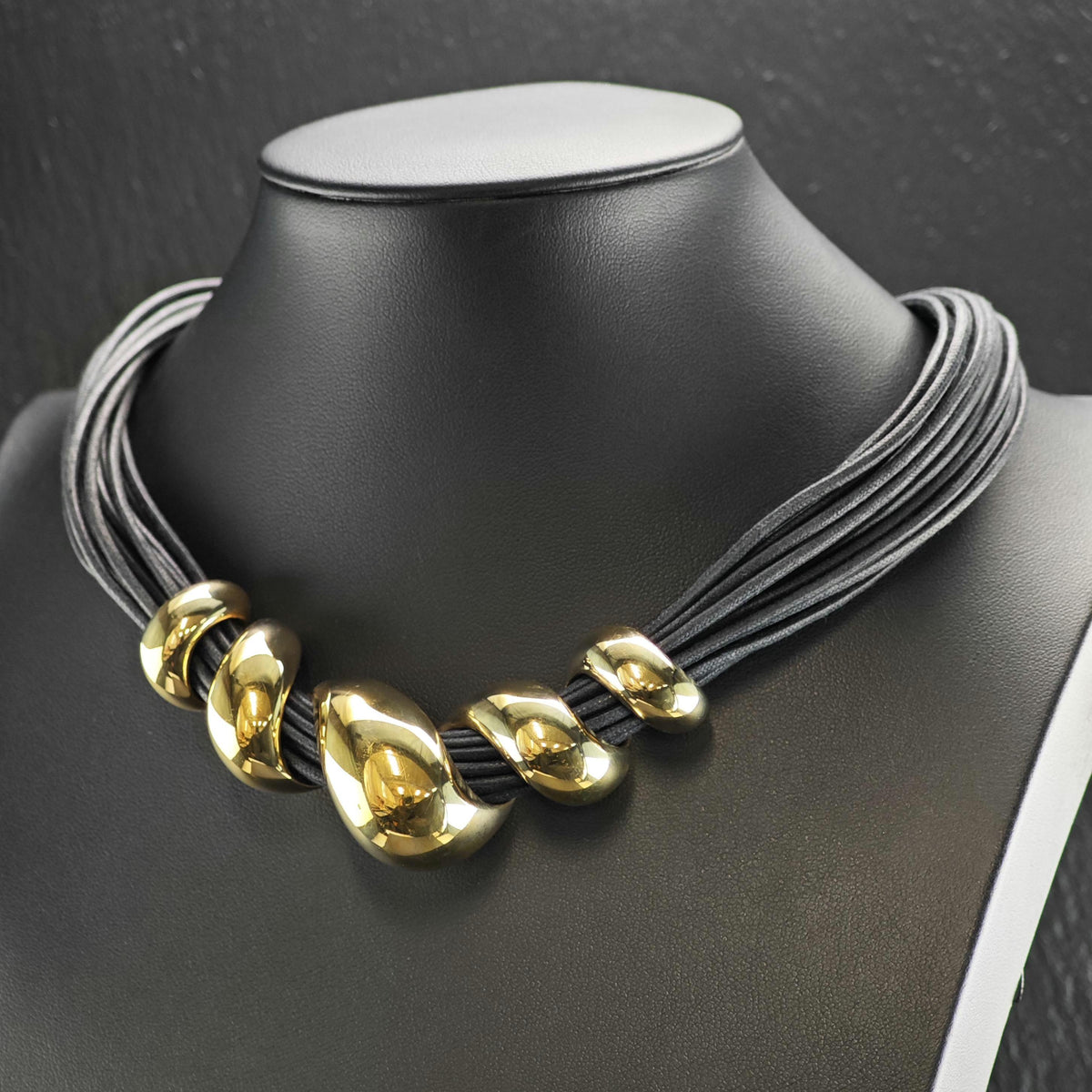 Multistrand Leather Cord & Gold Plated Twist Sterling Silver Necklace N2779