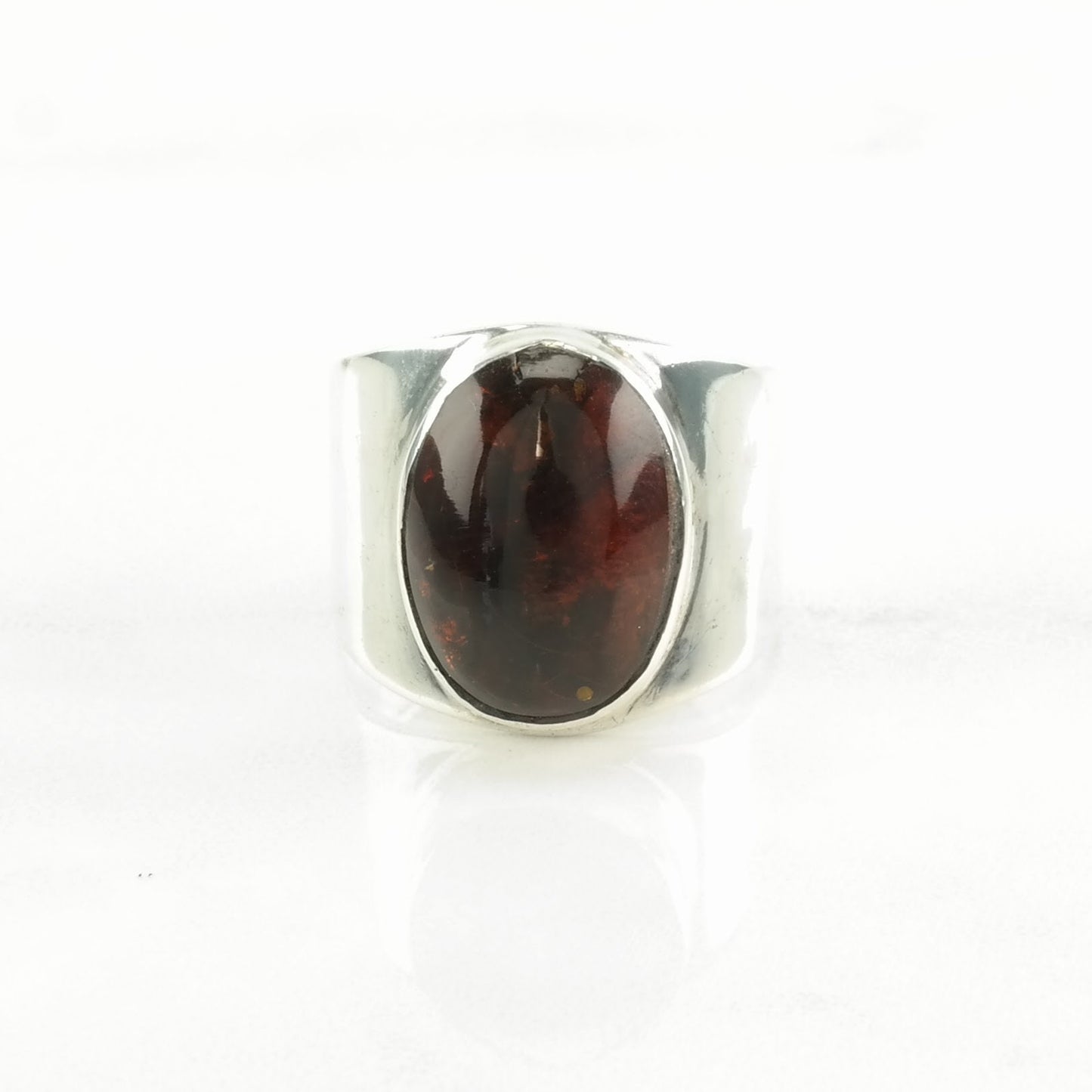 Sterling Silver Ring Amber Modernist Orange Size 6