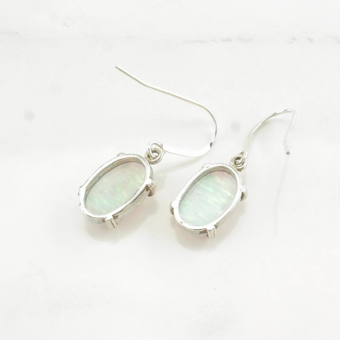 Vintage Created Opal Earrings Sterling Silver Fish Hook