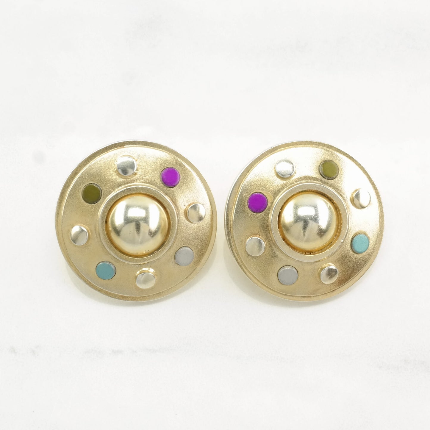 Sterling Silver Multicolor Gold Hue Abstract Earrings Stud