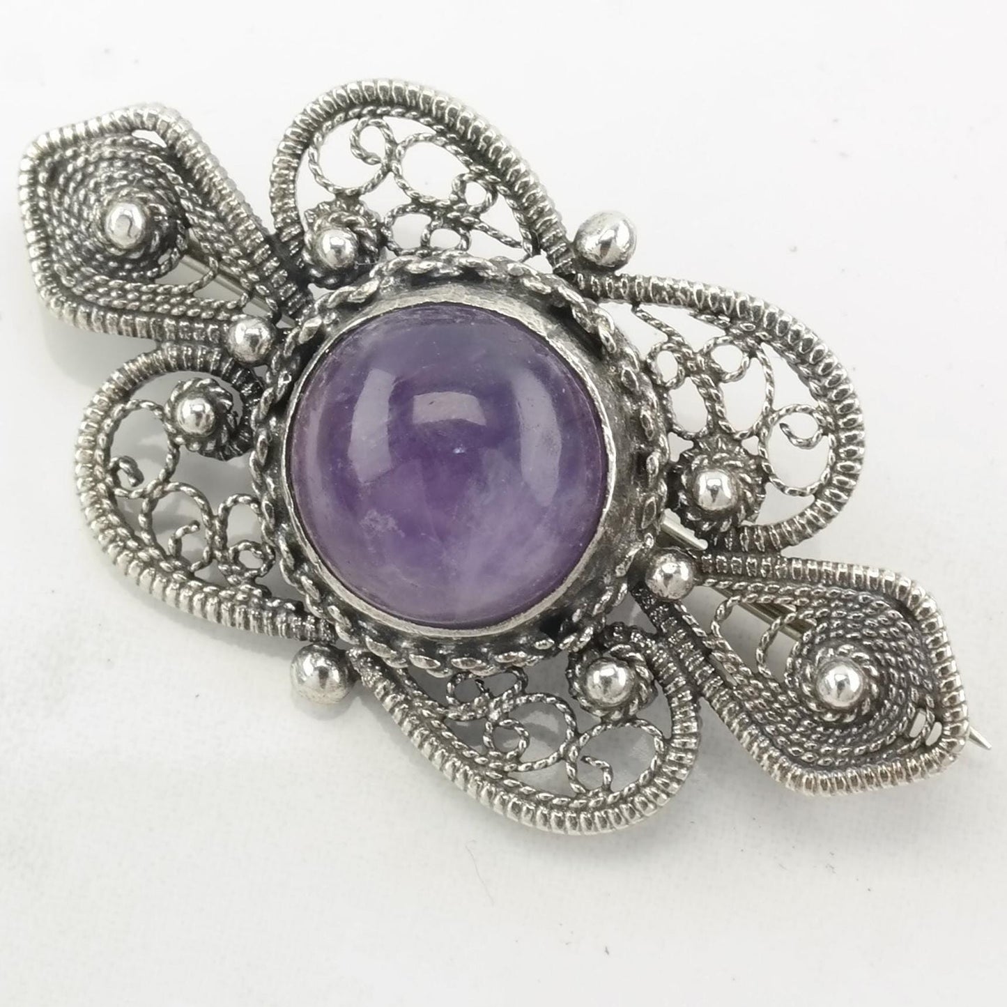 Amethyst Brooch Filigree Sterling Silver