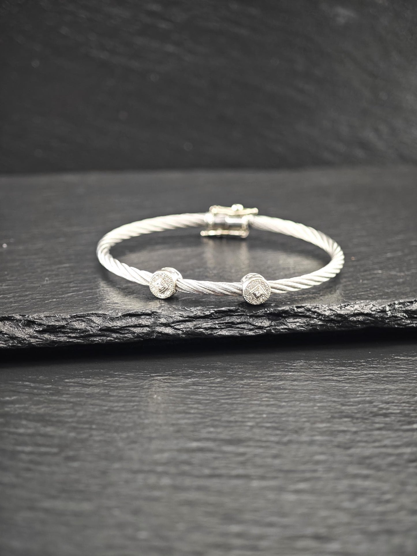 Set of two Charriol 18k Gold, Diamond Station Bangle Bracelet on Steel