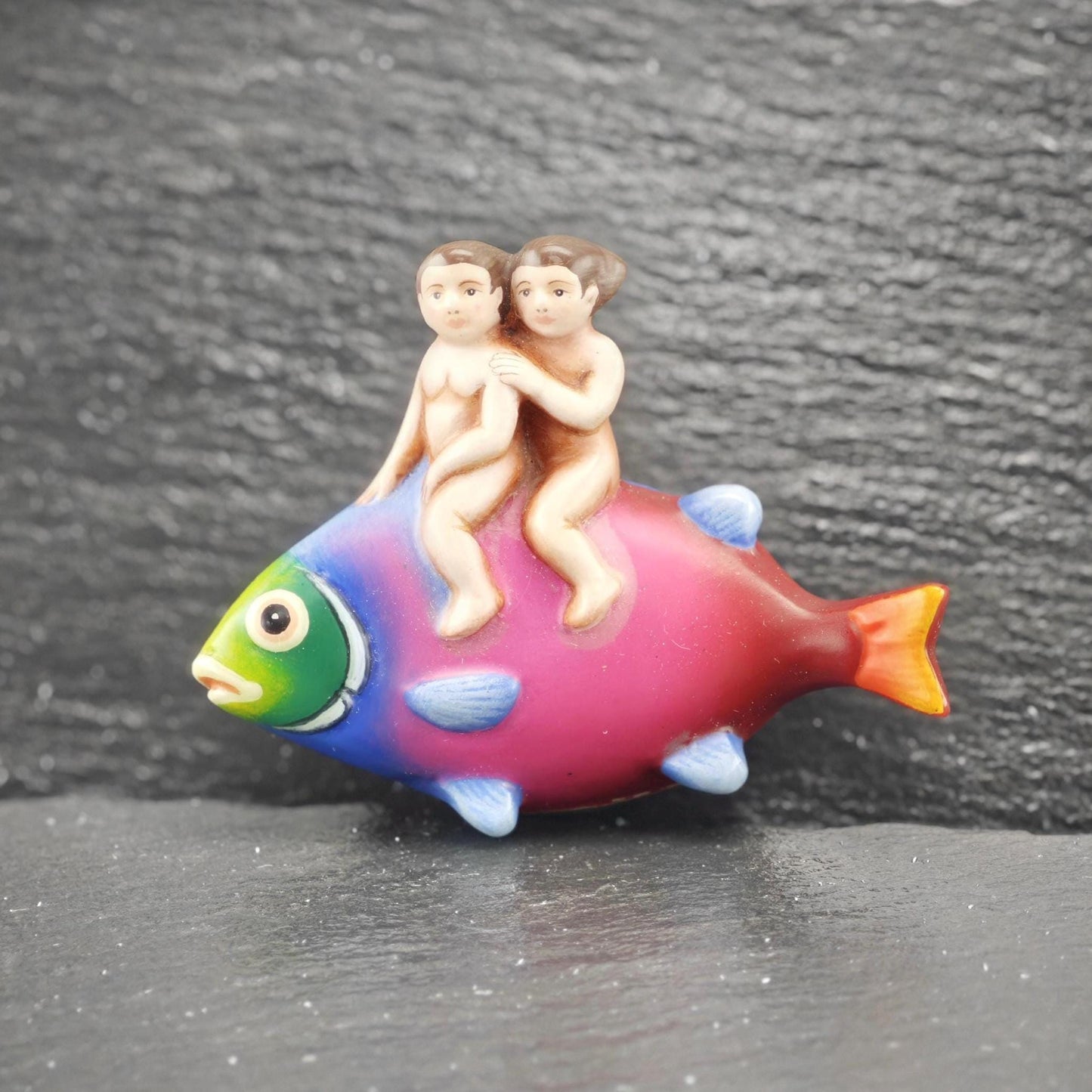 Sergio Bustamante Fantasy Fish, People Brooch/Pendant Sterling Silver