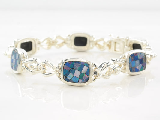 Southwest Sterling Silver Line Bracelet Opal Inlay