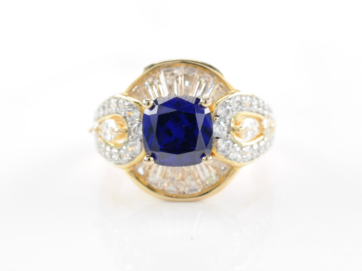 Sterling Silver Ring Blue CZ Gold Plated Size 7