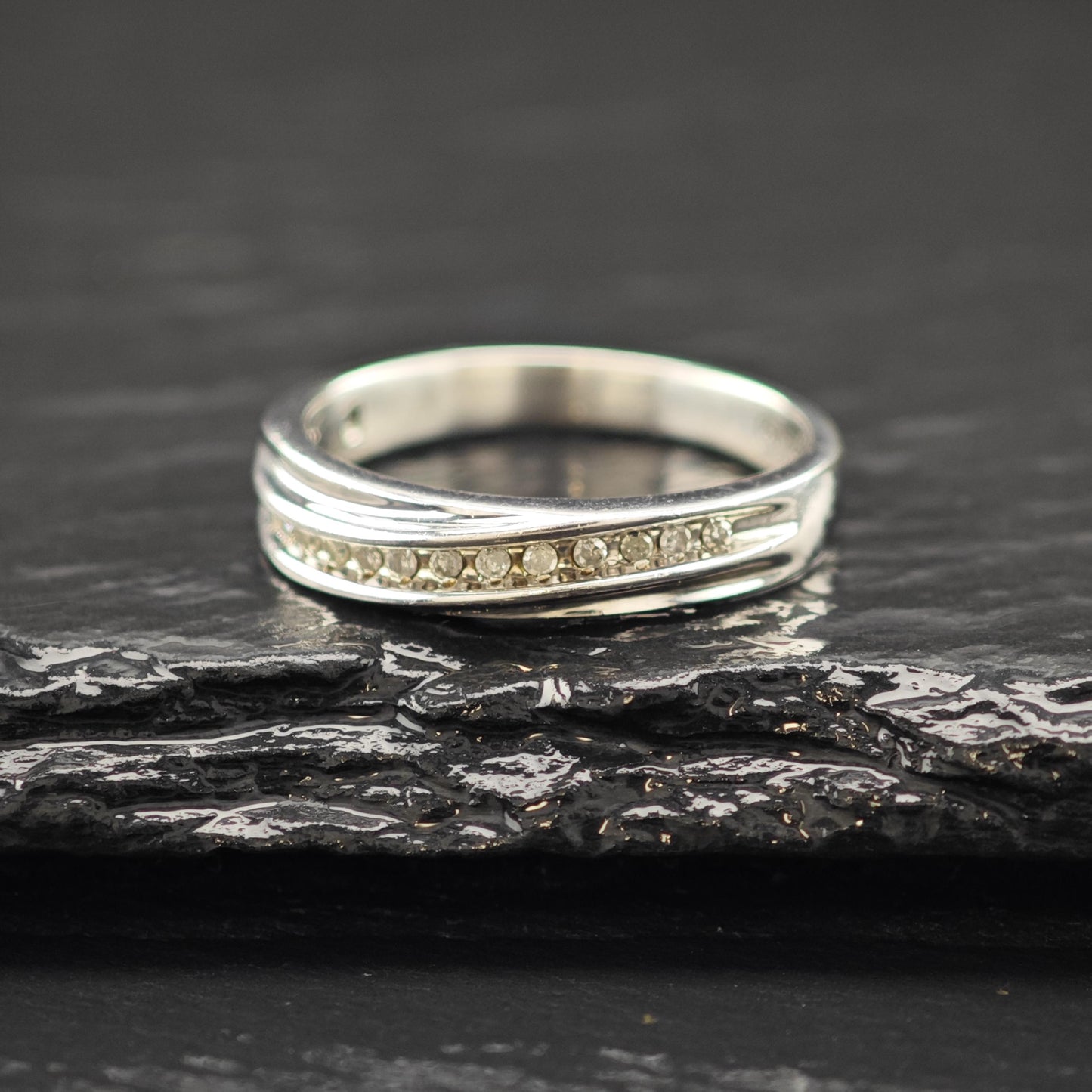 Sterling Silver 13 Diamond Band Ring Minimalist Style Size 7 R6182