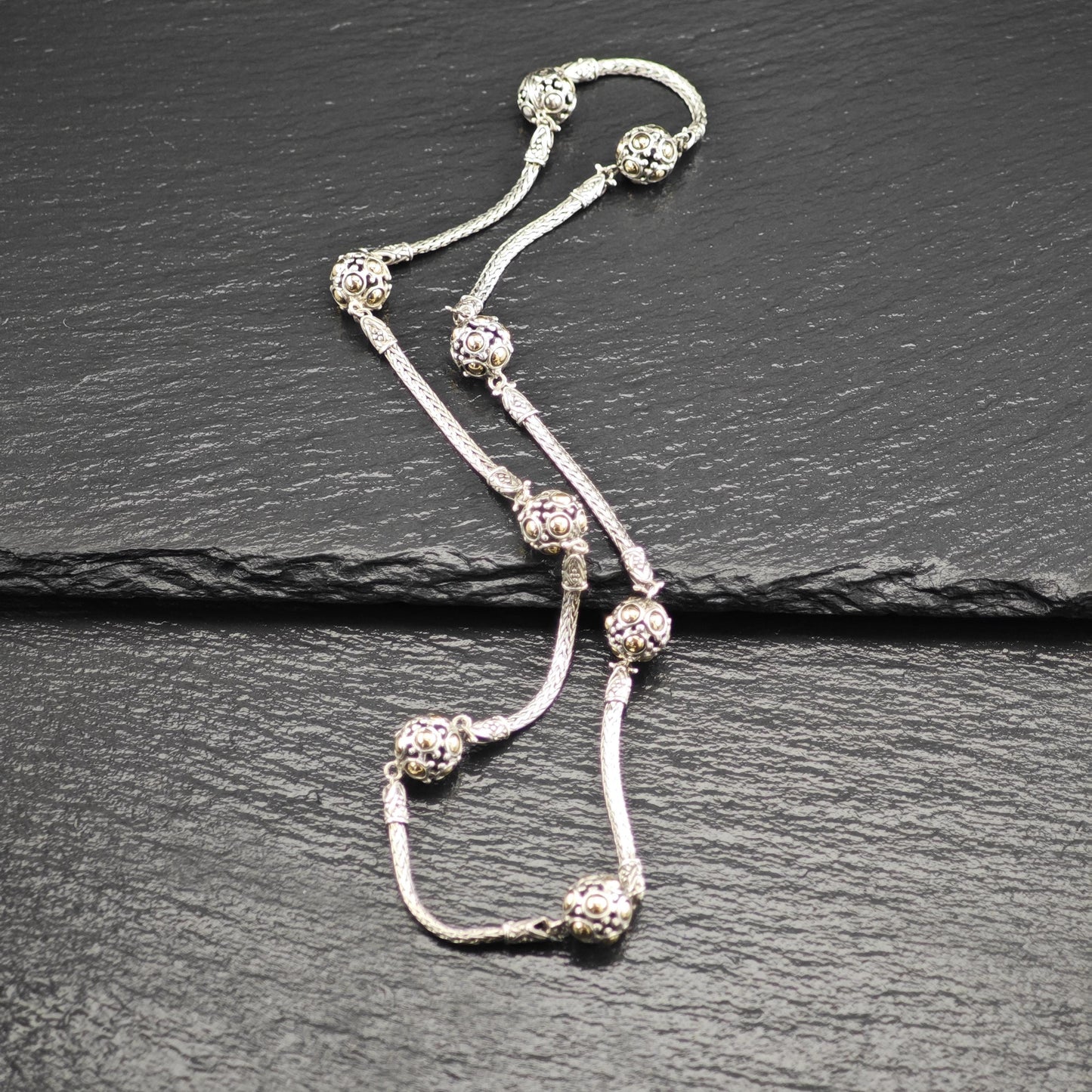 Vintage John Hardy 18k Gold Sterling Silver Ball Station Necklace Jaisalmer Design N2583