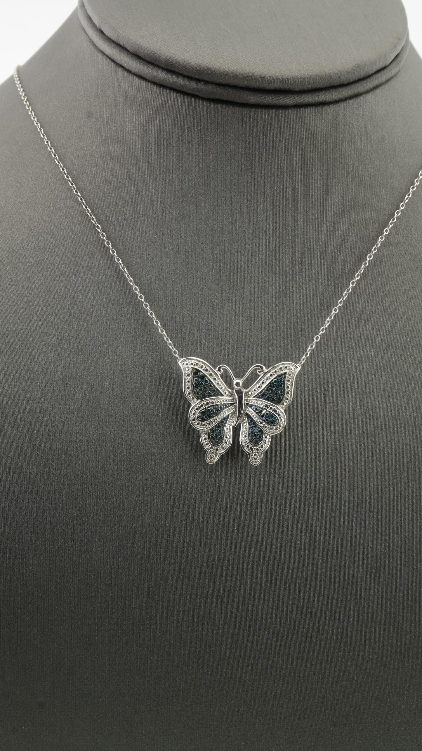 Butterfly Blue Diamond Necklace Sterling Silver