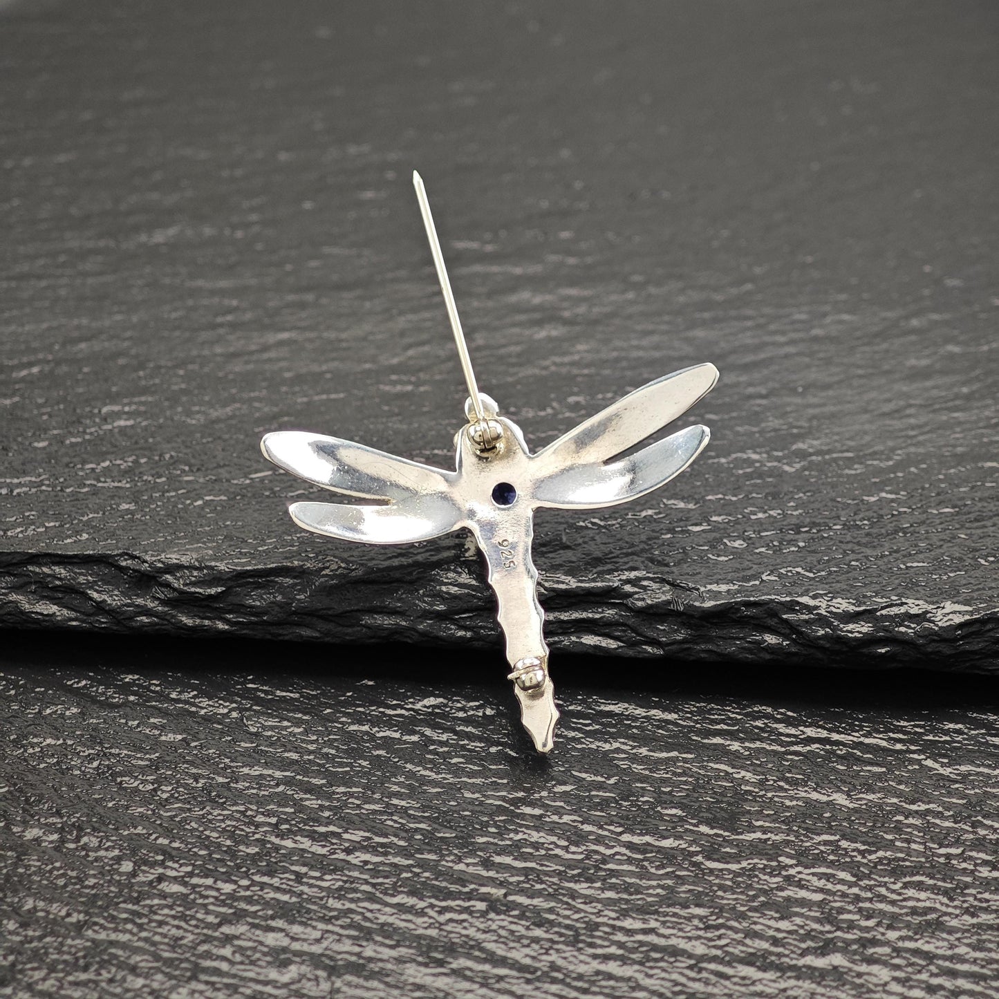 Blue Dragonfly Gem Brooch Sterling Silver
