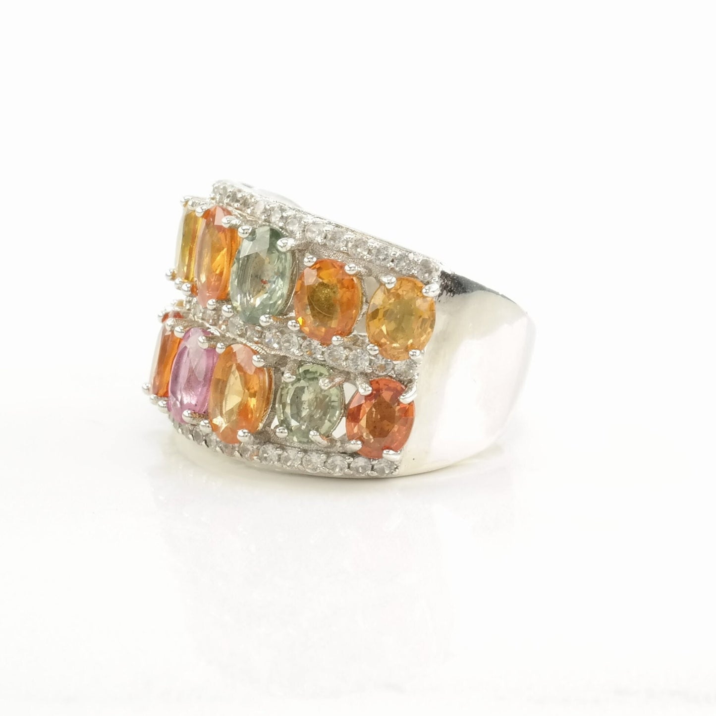 Sterling Silver Ring Sapphire Rainbow Multi Color Sz7 R4687