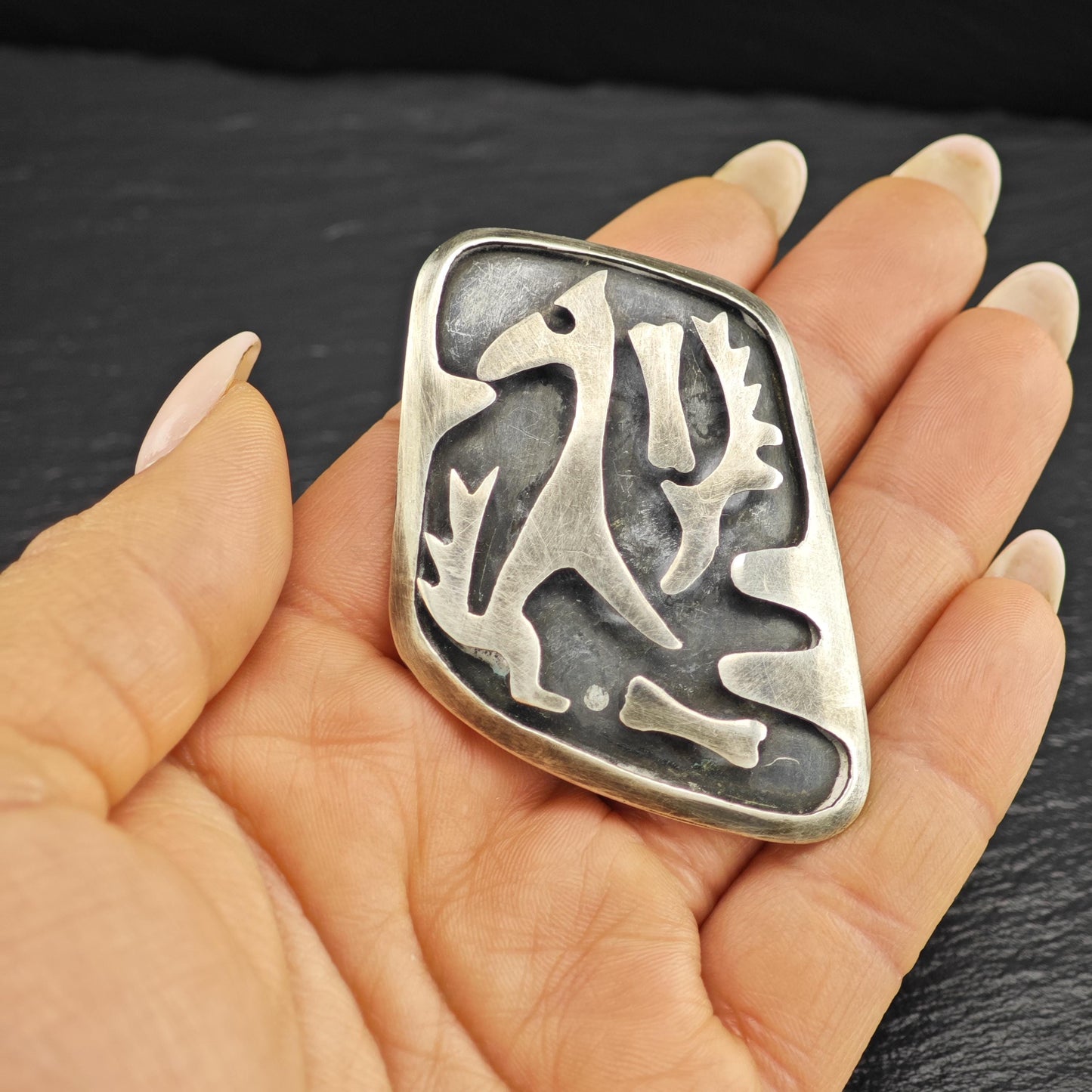 Mexico Abstract, Shadowbox Brooch Pendant Sterling Silver