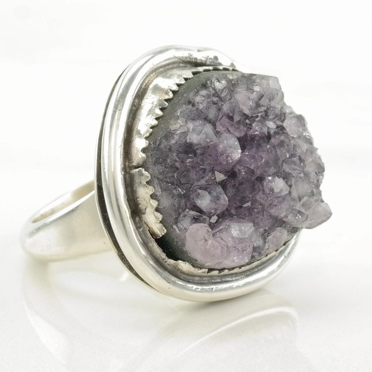 Vintage Tawney Cruz Ring Raw Amethyst Druzy Sterling Silver Size 8 1/4