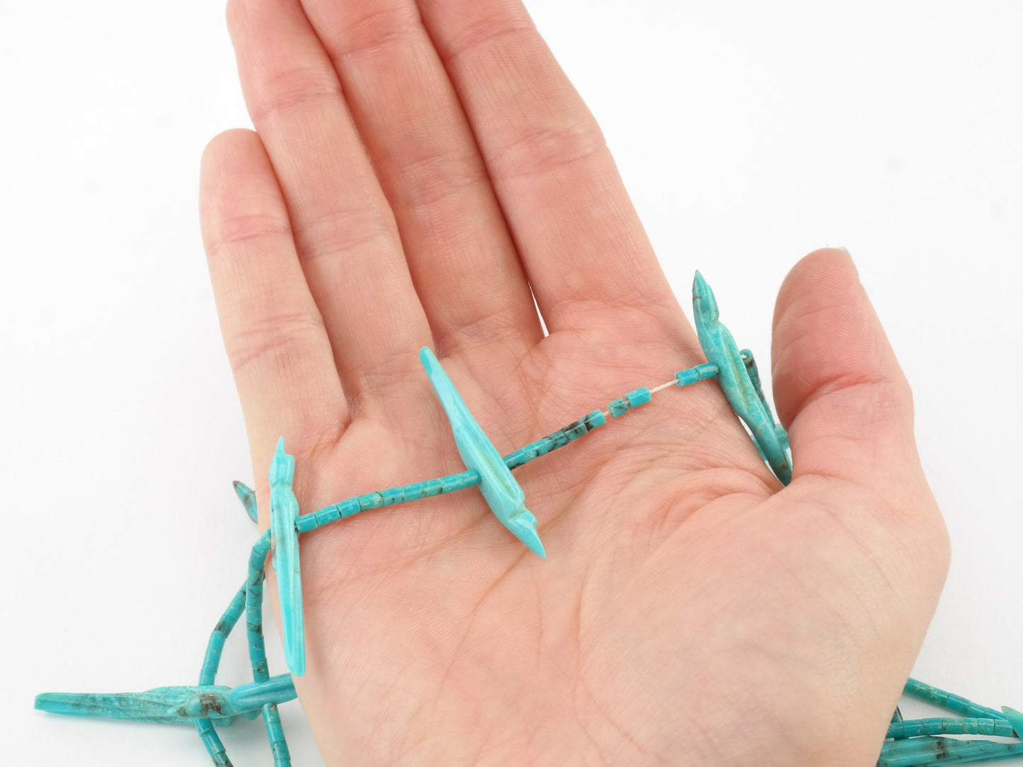 Zuni Blue Carved Turquoise Heishi Fetish Sterling Silver Necklace