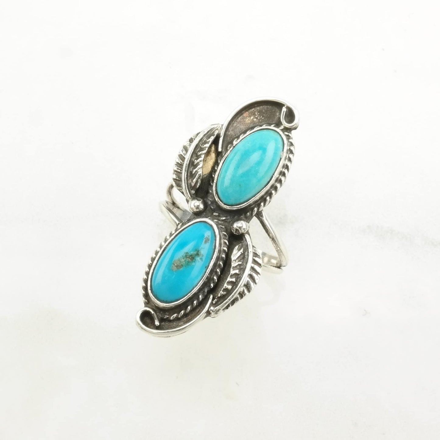 Native American Silver Ring Turquoise Floral Sterling Blue Size 5 3/4