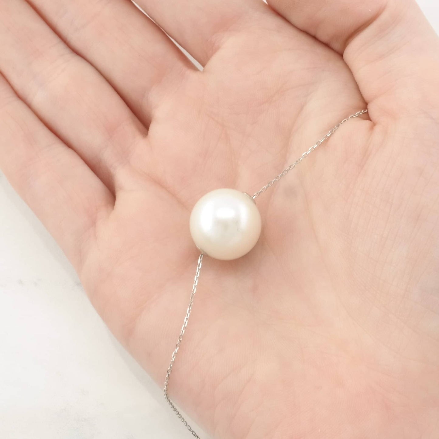 14mm White South Sea Pearl 18k White Gold Necklace