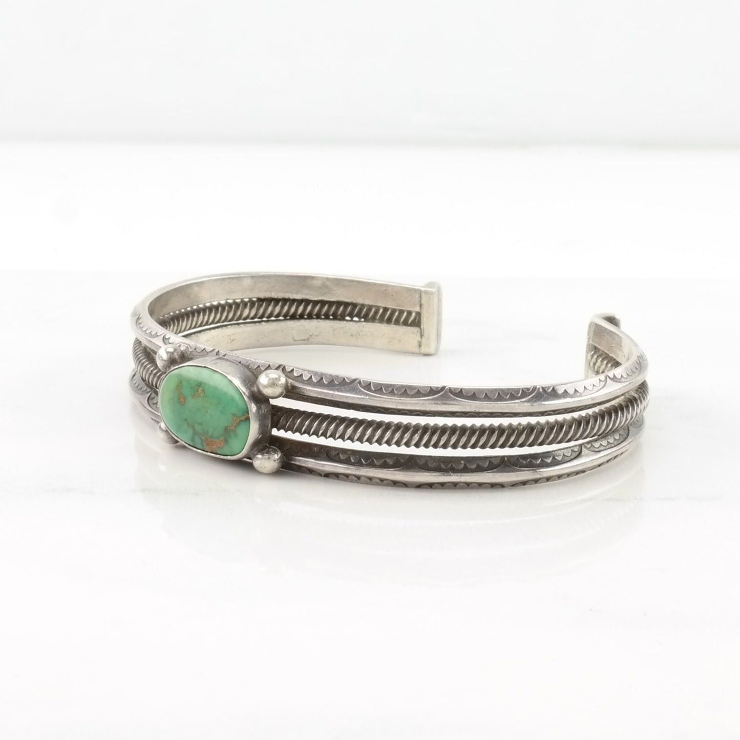 Vintage Native American Sterling Silver Cuff Bracelet Green, Blue Turquoise Stamped