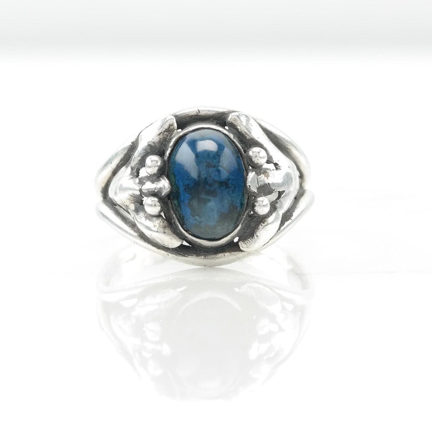 Blue Agate Art Nouveau Silver Ring Sterling Size 6 1/2