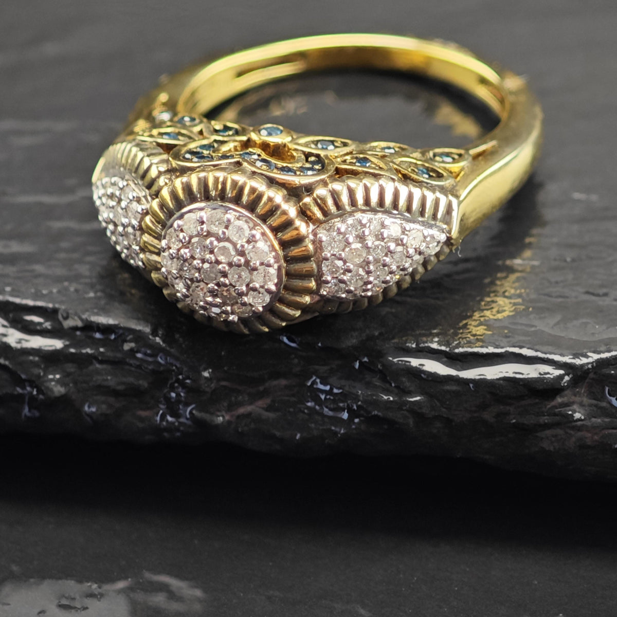 Diamond Cluster Gold-Plated Sterling Silver Ring Sz 8 R6737