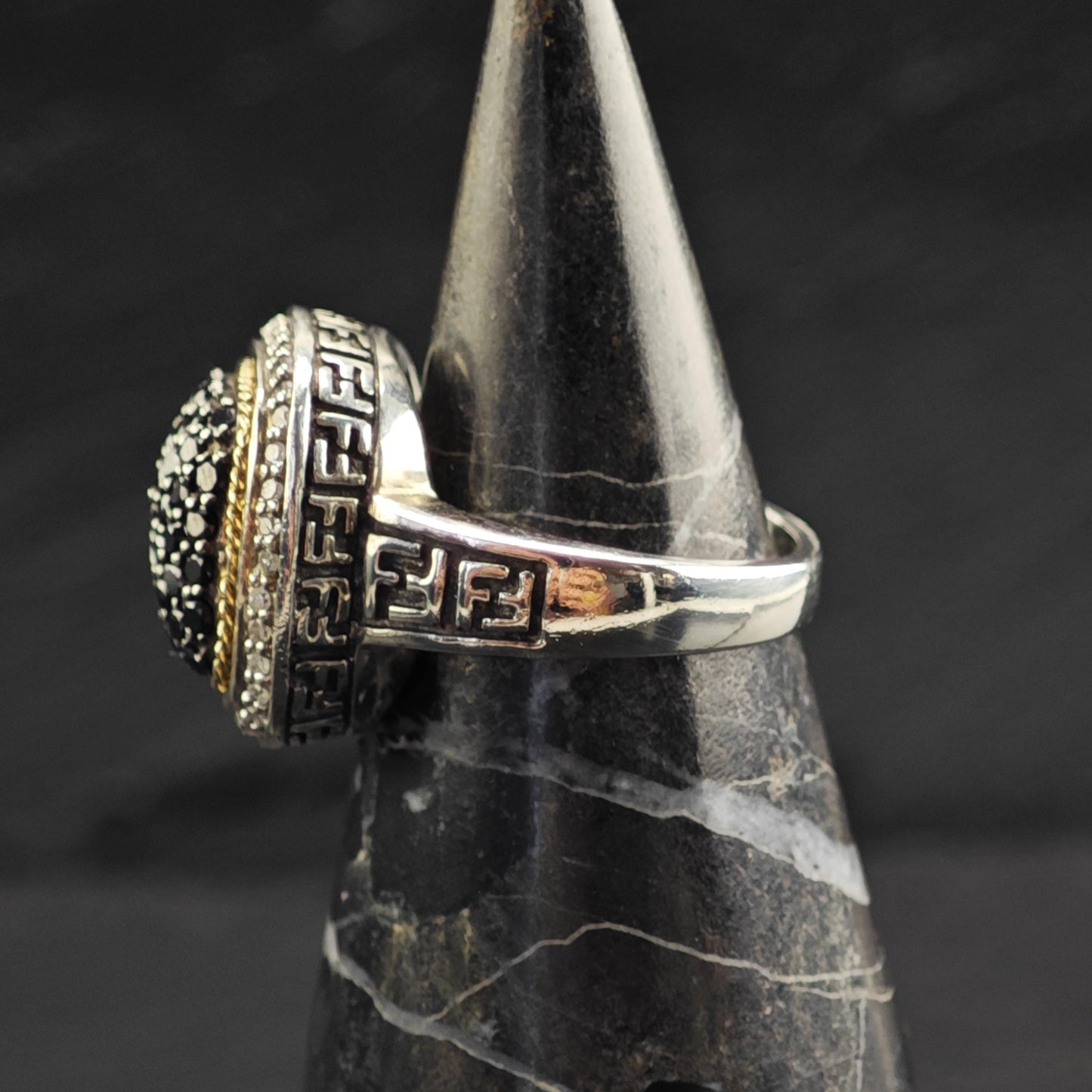 EFFY Black & White Diamond 18K Gold Accent Sterling Silver Ring Sz 7 R6731