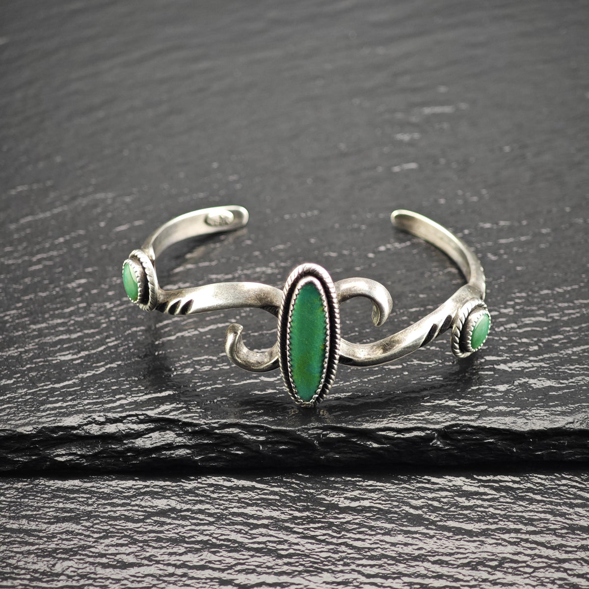 Signed Turquoise Sterling Silver Cuff Bracelet Sz 5 3/4" BR3188