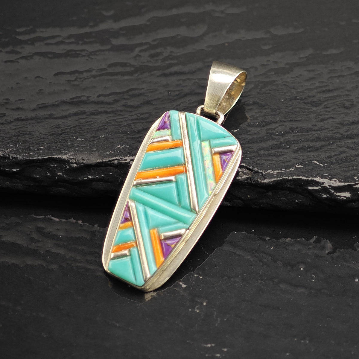 SW Turquoise Multistone Inlay Sterling Silver Pendant P3146