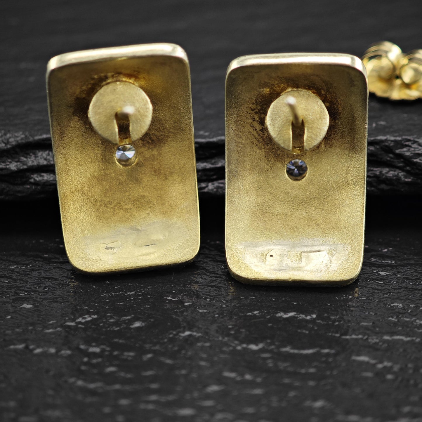 Vintage Greek Rectangular White, Gold CZ Stud Earrings Sterling Silver