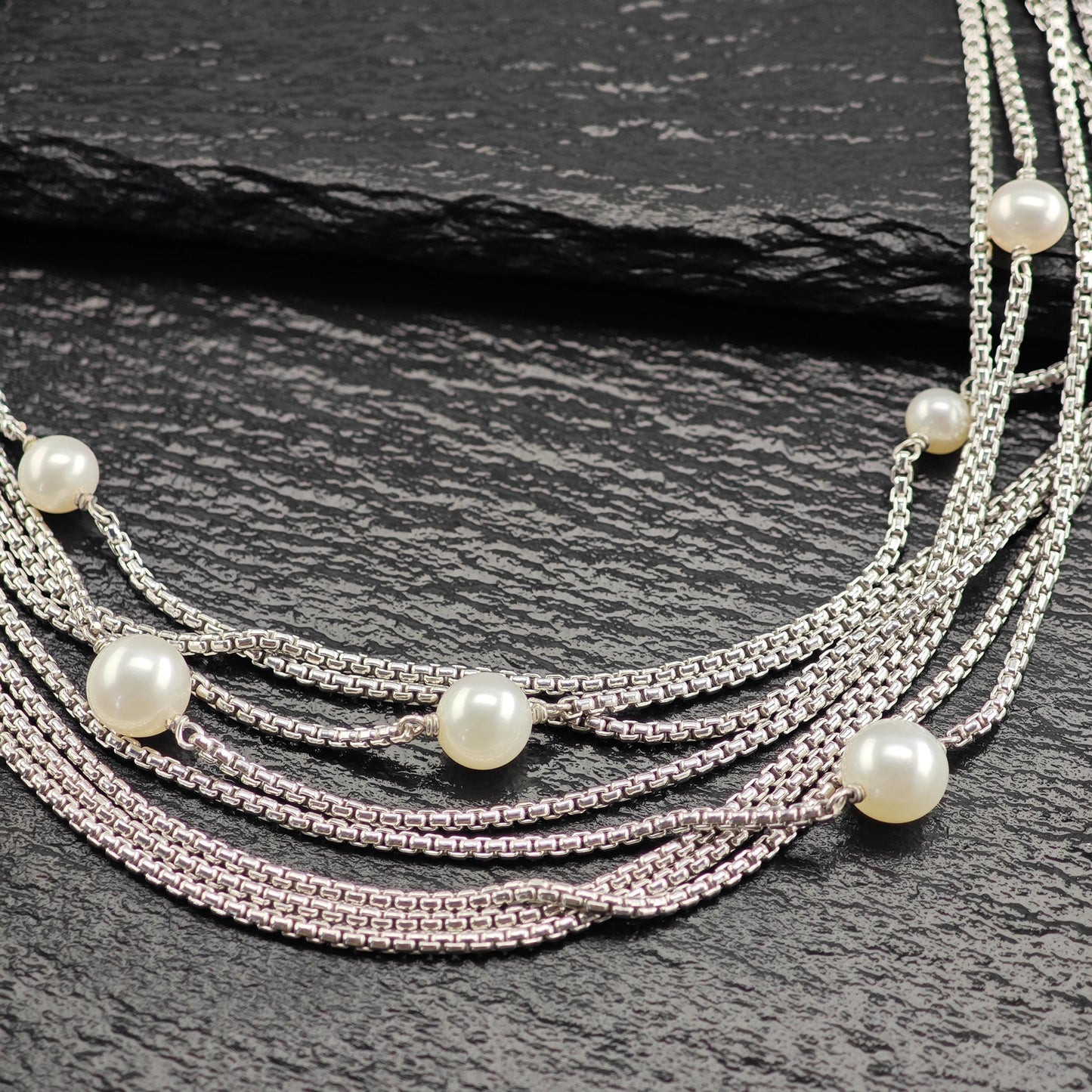 David Yurman Multi-Strand 18" Pearl Necklace Sterling Silver