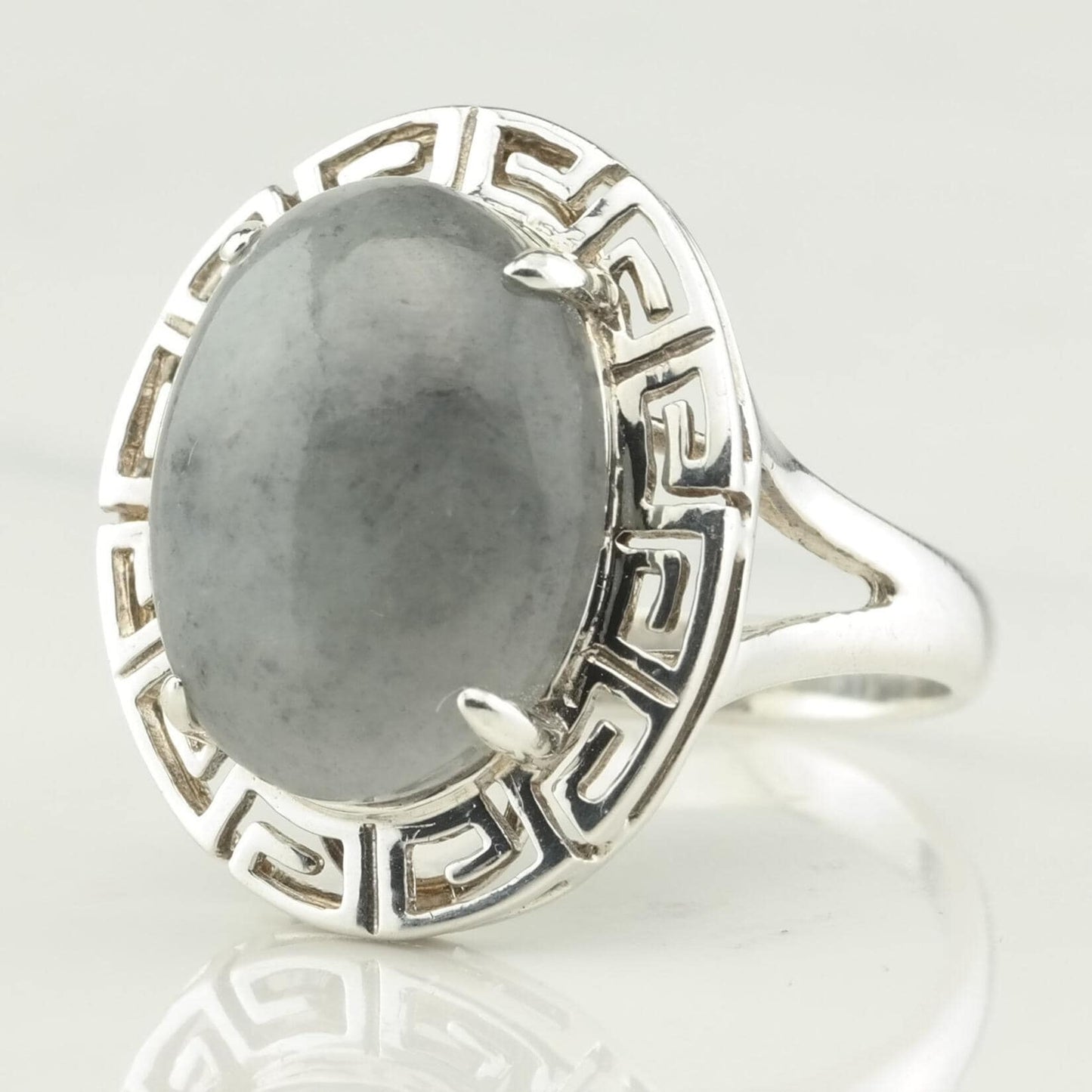 Vintage Jade Silver Ring Greek Key Sterling Size 7