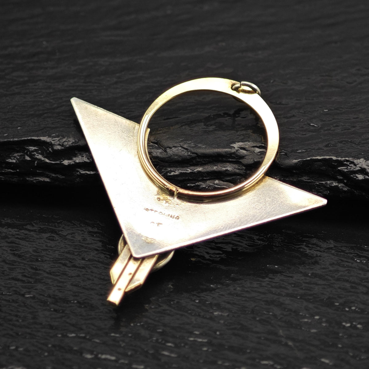 Modernist Amethyst Gold Accent Triangular Sterling Silver Pendant P3119