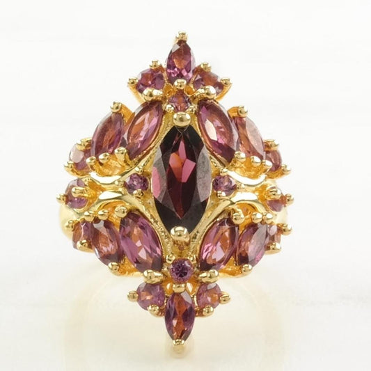 Vintage Sterling Silver Ring Garnet Gold Gilded Purple Size 6