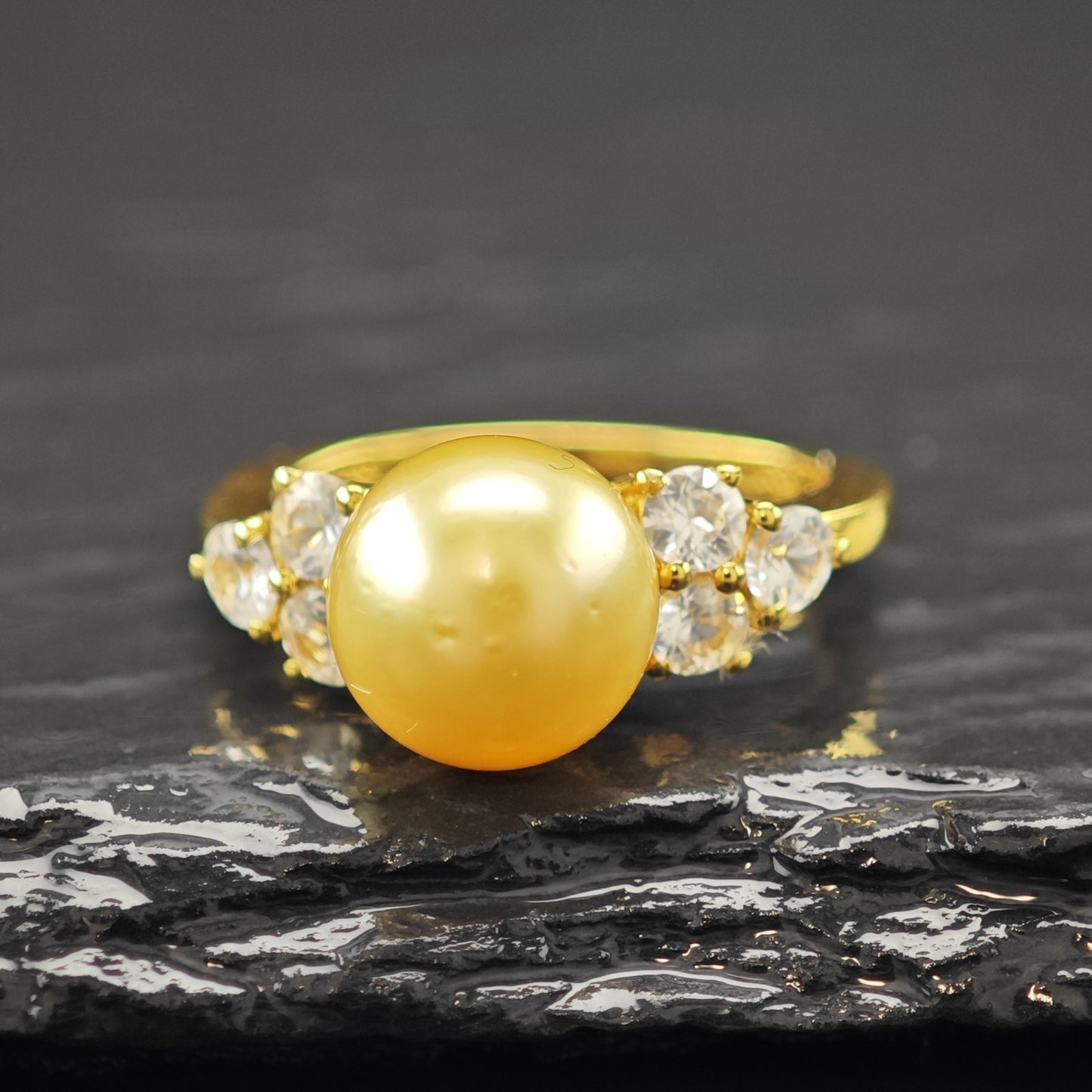Golden Pearl 14K Gold Plated Ring Sterling Silver Sz 6 R6181
