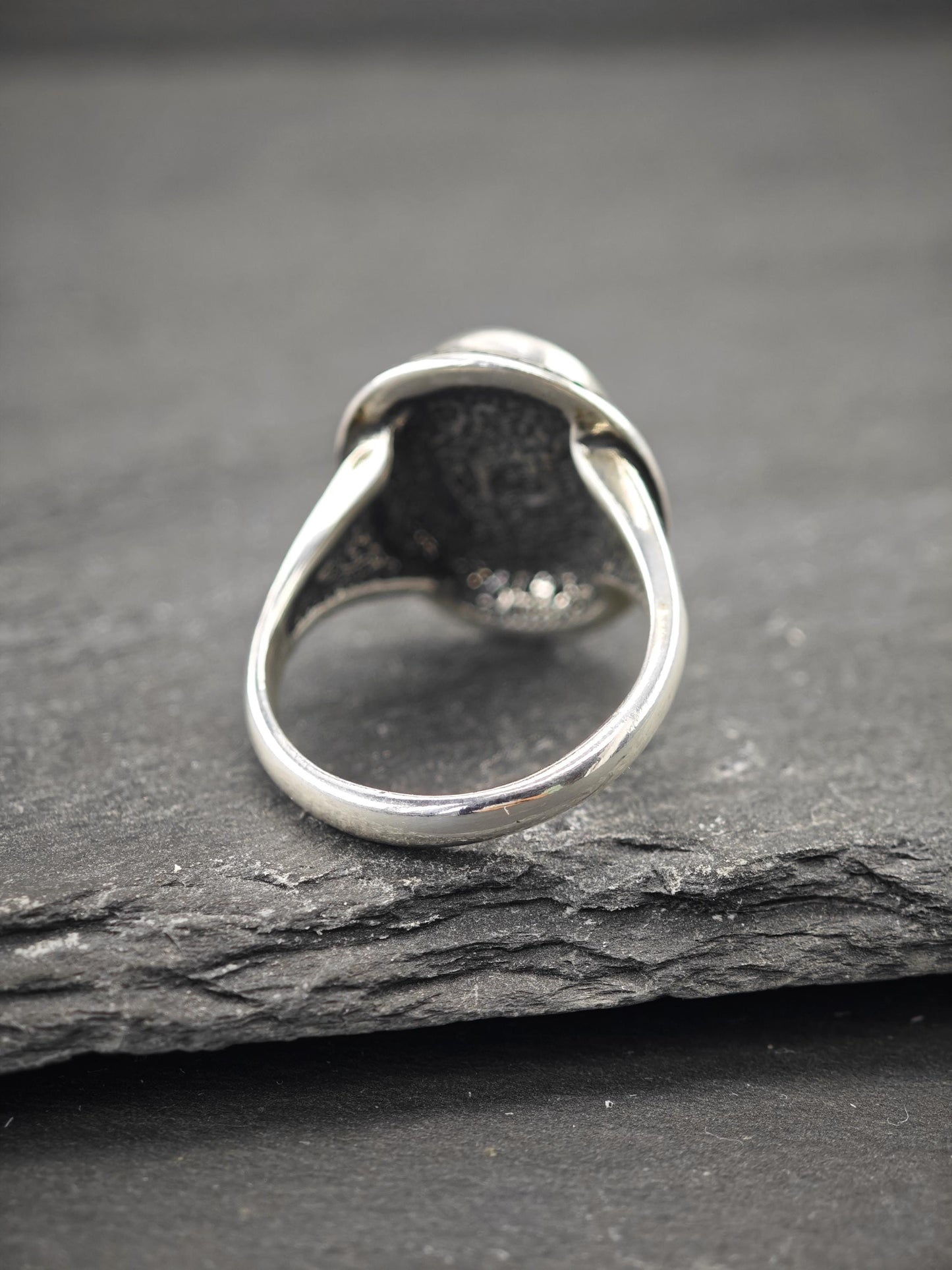 Vintage Oval Block Turquoise Ring Sterling Silver