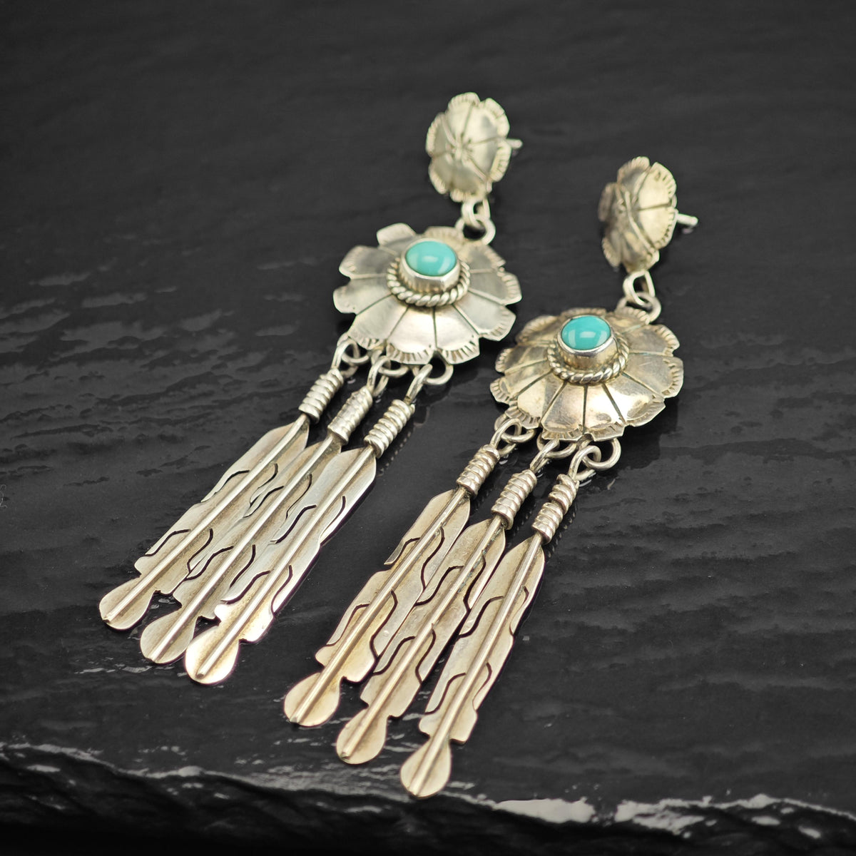 SW Feather Turquoise Concho Sterling Silver Stud Earrings ER3217